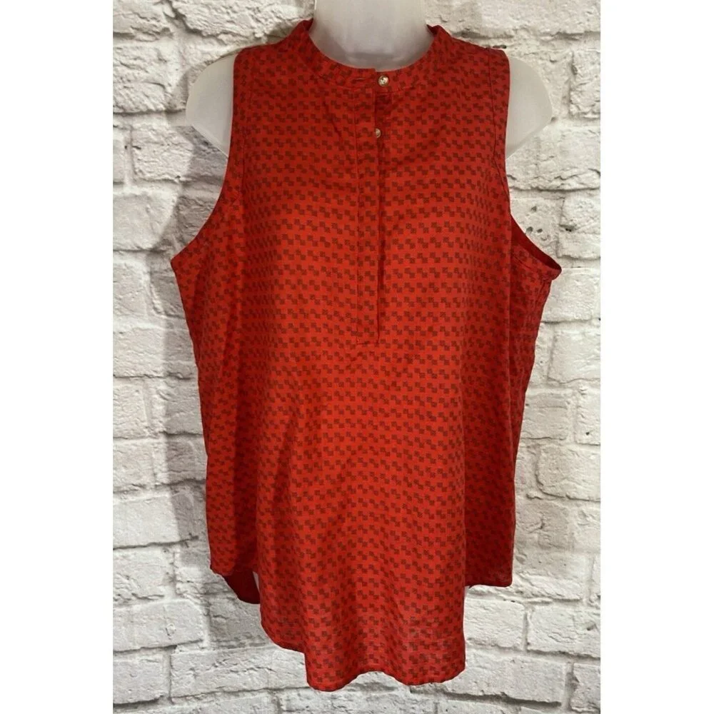 AX Armani Exchange Womens XL Linen Blend Tunic Tank Top Red Blue Hi Low 9768 - Picture 1 of 6